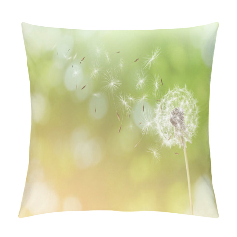 Personality  Beautiful Fluffy Dandelion And Flying Seeds Outdoors On Sunny Day  Pillow Covers