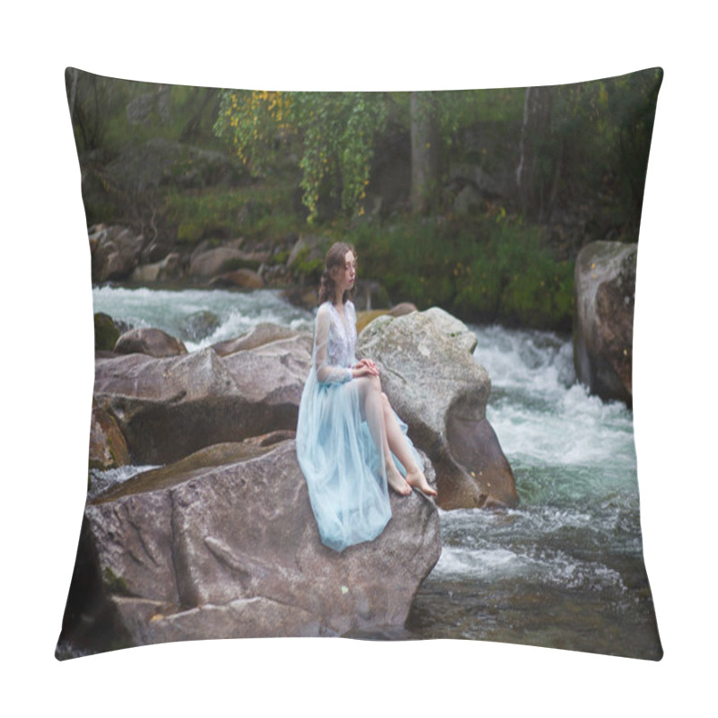 Personality  The Tale Of The Mermaid. Tale Of The River Nymph. Girl In A Blue Dress By The River. Photosession In Altai Pillow Covers