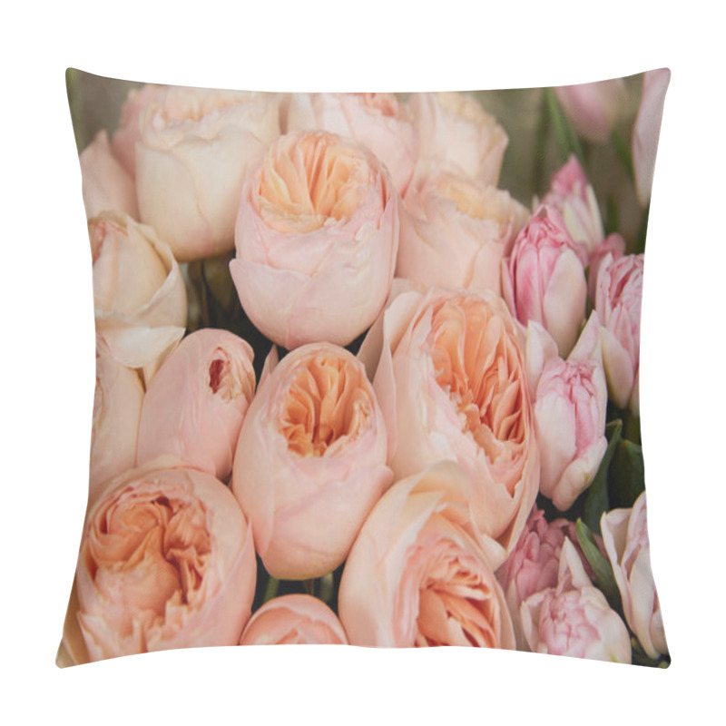 Personality  Close Up Of Beige Peonies And Pink Tulips Pillow Covers