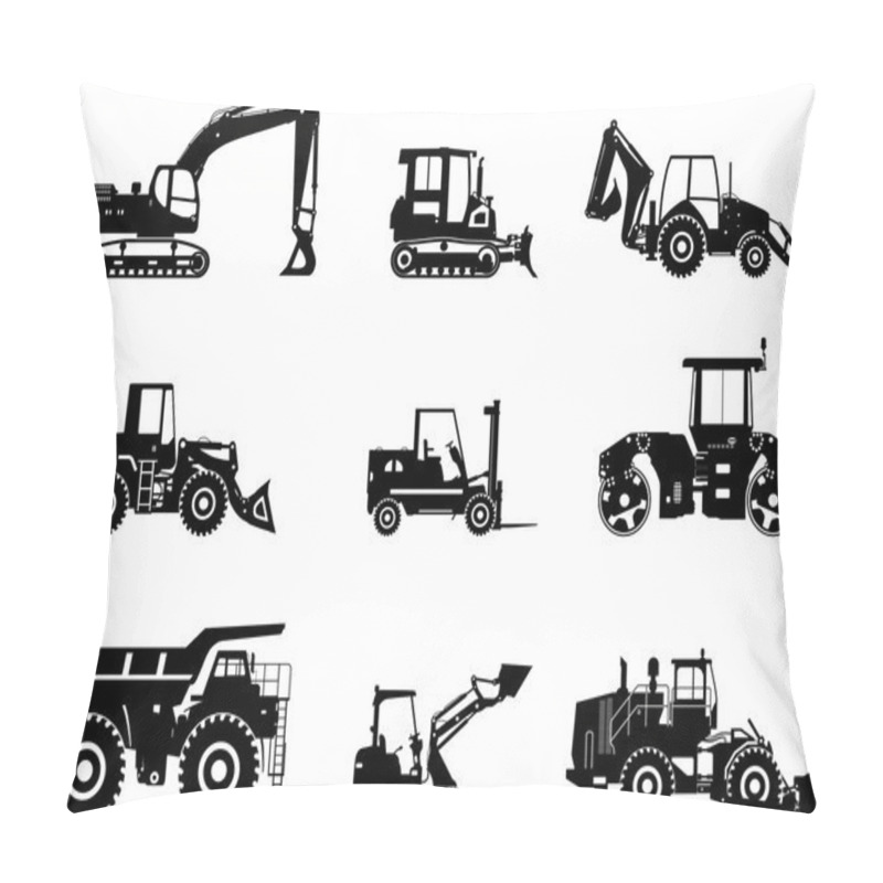 Personality  Set Of Heavy Construction Machines. Vector Illustration Pillow Covers