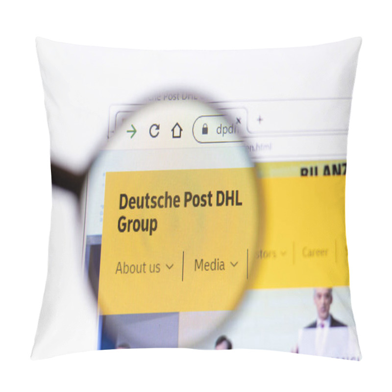 Personality  Los Angeles, California, USA - 15 March 2020: Deutsche Post DHL Group Icon On Website Page. Dpdhl.com Logo Visible On Display Screen, Illustrative Editorial. Pillow Covers