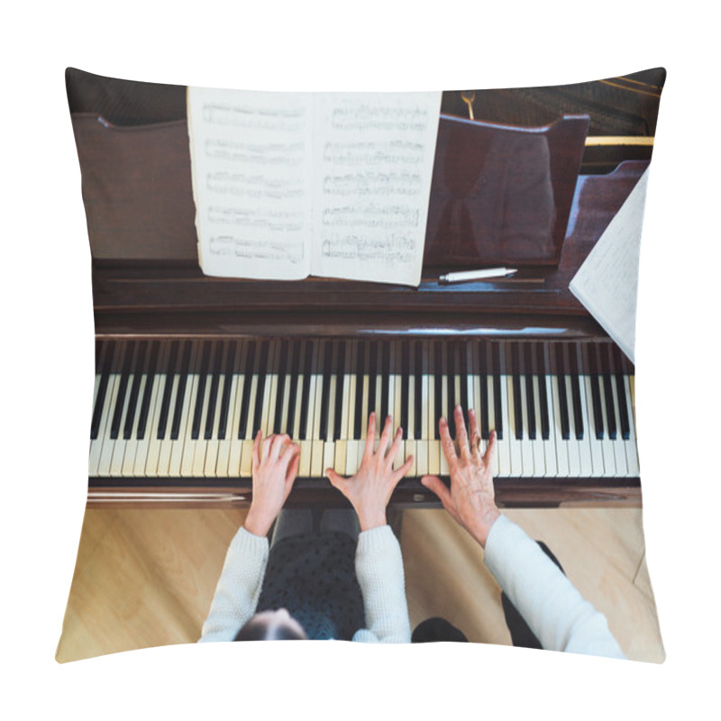 Personality  Piano Lessons At A Music School, Teacher And Student  Pillow Covers