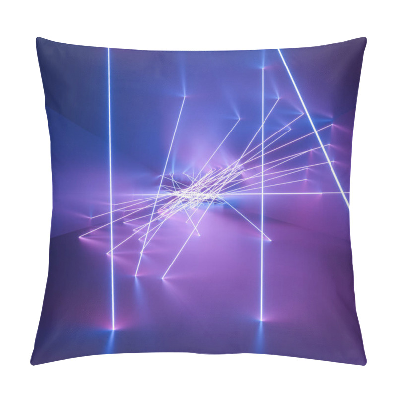 Personality  Ultraviolet Neon Square Lines, Glowing Lines, Tunnel, Corridor, Virtual Reality, Abstract Fashion Background, Violet Neon Lights, Arch, Pink Blue Vibrant Colors, Laser Show Pillow Covers