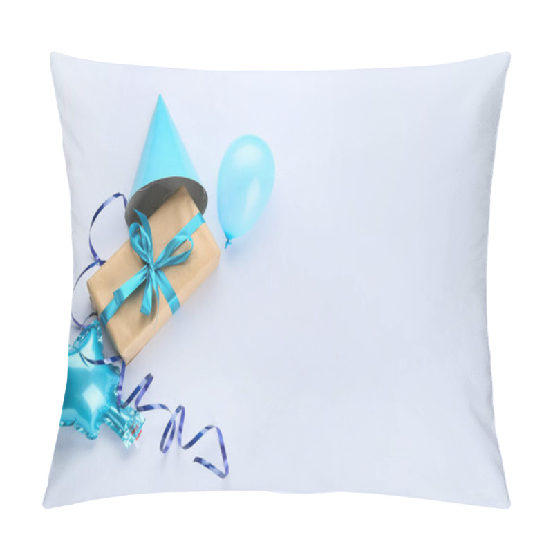 Personality  Gift Box, Party Cone And Air Balloons On Light Background Pillow Covers