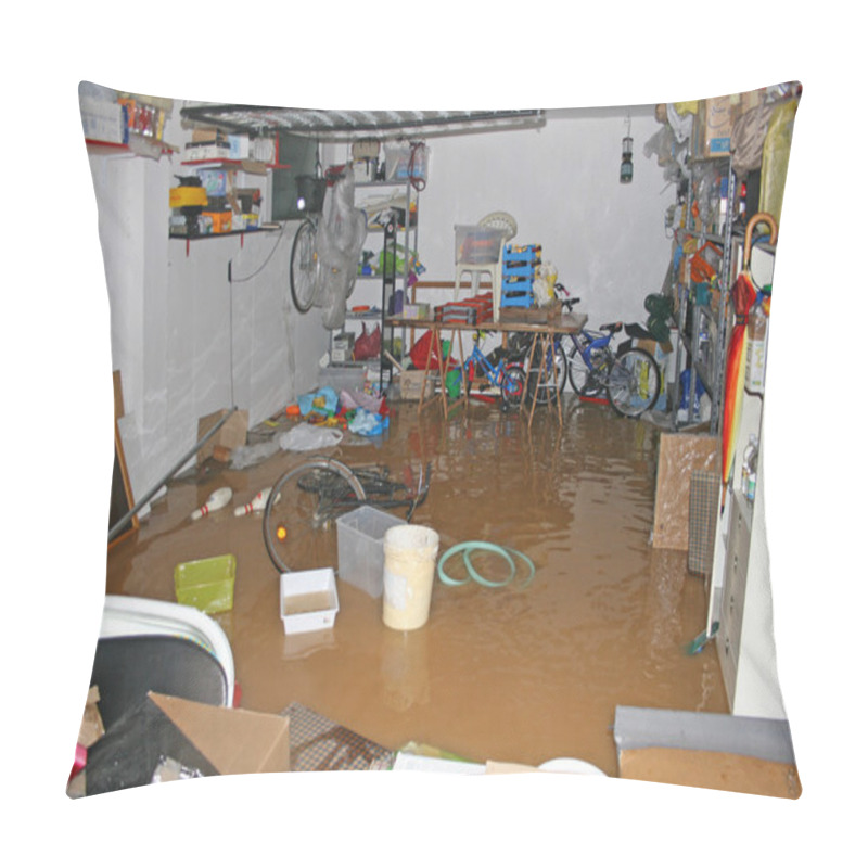 Personality  Garage With Bike And Boxes During A Flood Pillow Covers