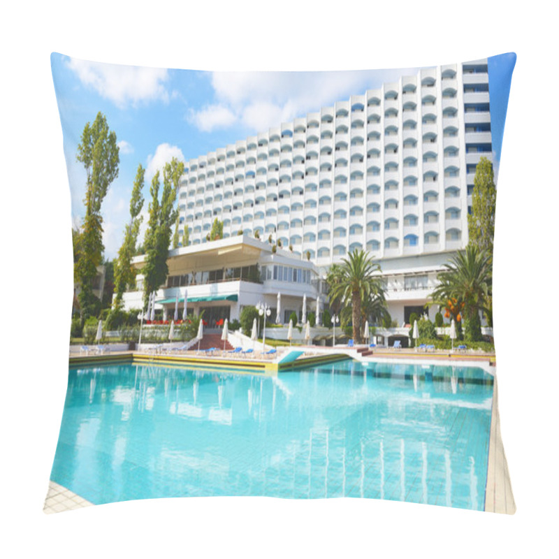 Personality  Swimming Pool And Building Of The Luxury Hotel, Halkidiki, Greec Pillow Covers