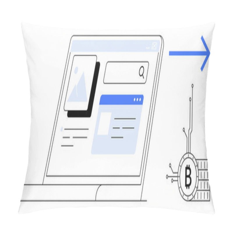 Personality  Minimalistic Drawing Of A Laptop With A Search Engine Page And A Right-pointing Arrow Connecting To A Bitcoin Symbol. Ideal For Technology, Cryptocurrency, Online Search, Digital Transactions, Modern Pillow Covers