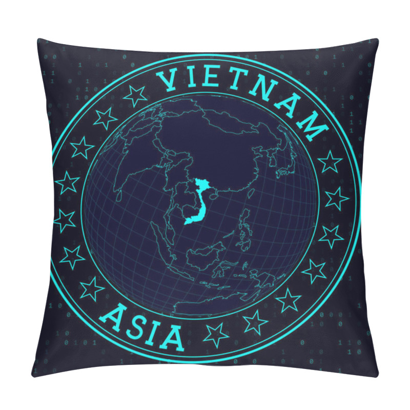 Personality  Vietnam Round Sign Futuristic Satelite View Of The World Centered To Vietnam Country Badge With Pillow Covers