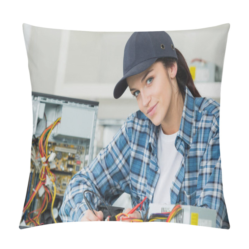 Personality  Woman Fixing A CPU Pillow Covers