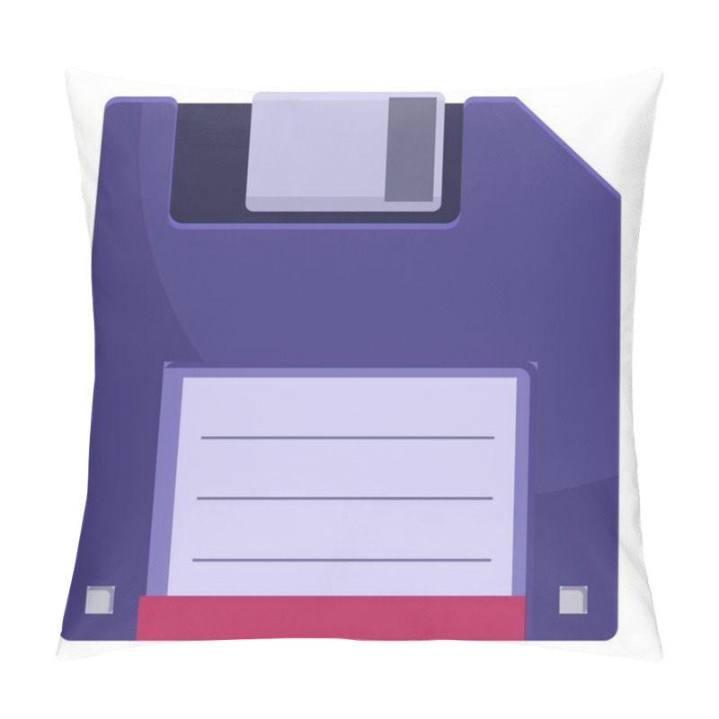 Personality  Purple Floppy Disk Icon In Cartoon Style, Representing Saving Data In The Past Pillow Covers