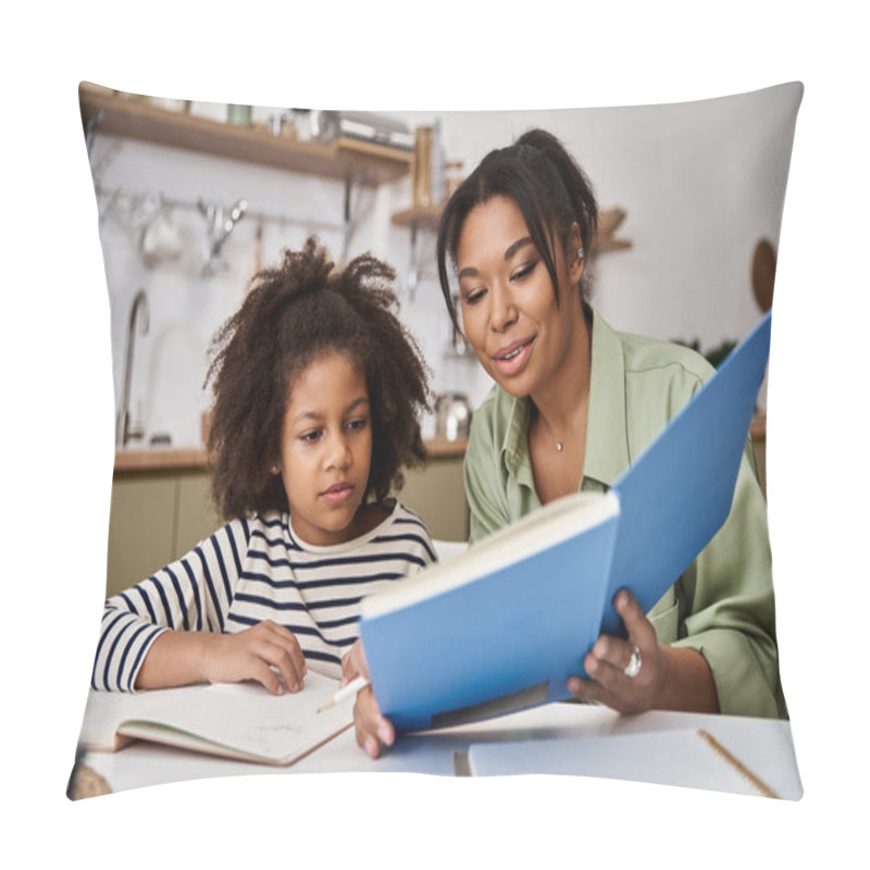 Personality  A Mother And Daughter Share A Joyful Reading Session At Home, Bonding And Learning Together. Pillow Covers