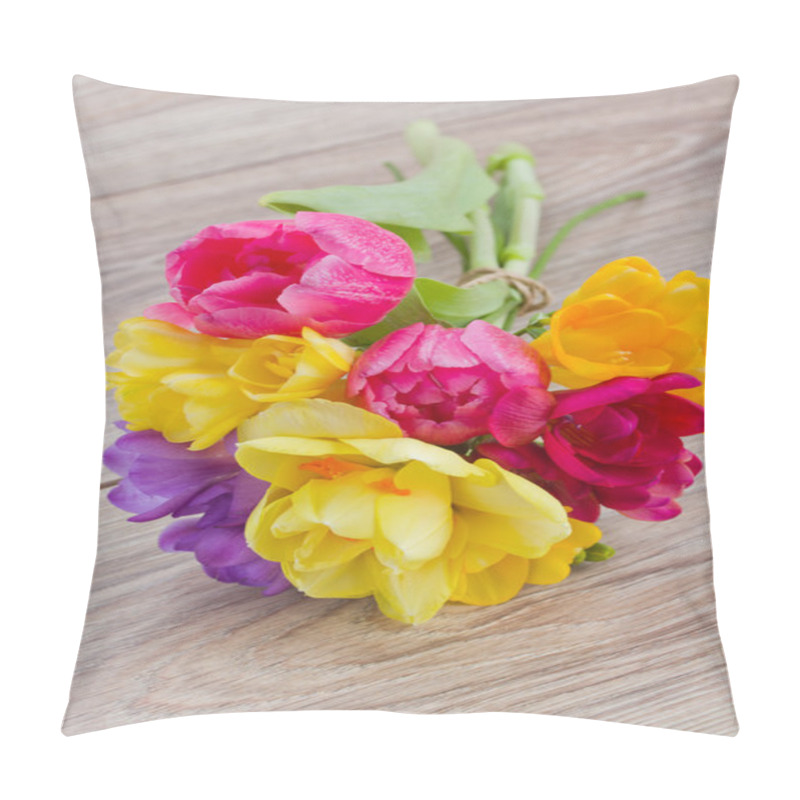 Personality  Posy  Of Spring Flowers On Wooden Table Pillow Covers