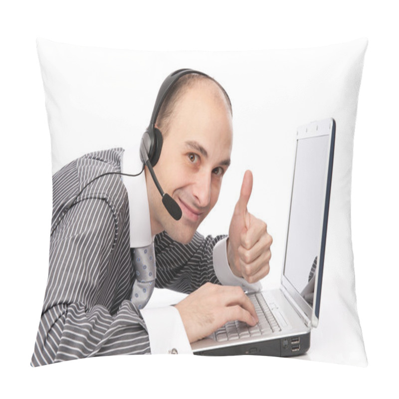 Personality  Customer Services Man With His Laptop Computer Pillow Covers