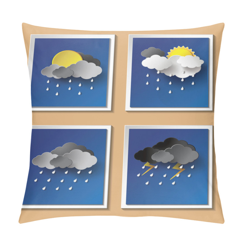 Personality  Rainy Season Background With Raindrops And Clouds. Pillow Covers