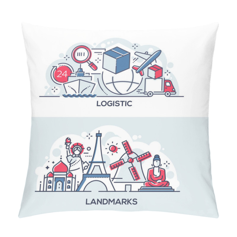 Personality  Logistics And World Famous Landmarks Banner Template Pillow Covers