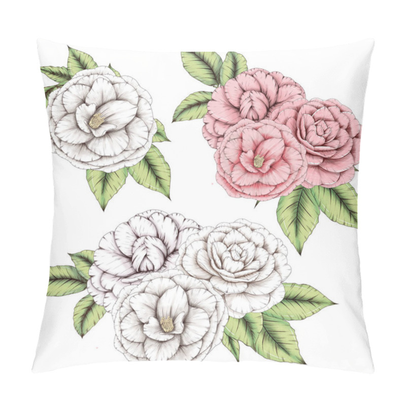 Personality  Lovely Pink And White Camelia Flowers Bouquets, Japanese Flowers  Pillow Covers