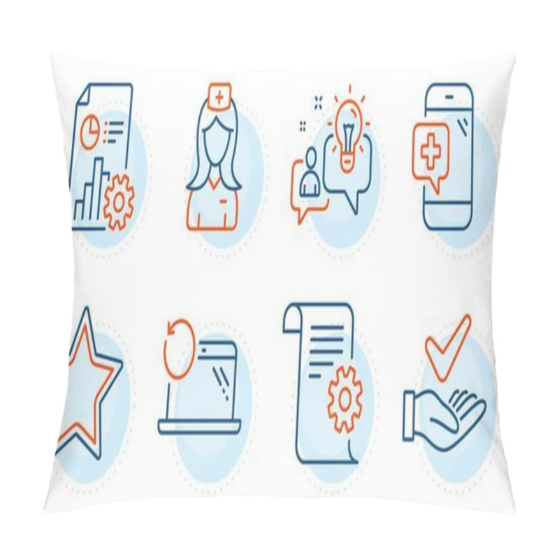 Personality  Technical Documentation, Recovery Laptop And Star Signs. Dermatologically Tested, Hospital Nurse And Medical Phone Line Icons Set. Report, Idea Symbols. Organic, Medical Assistant. Vector Pillow Covers