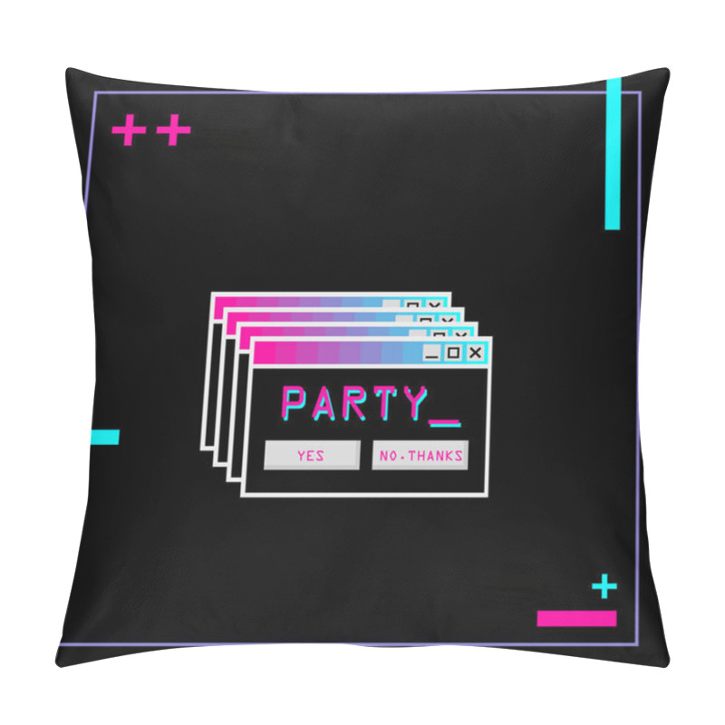 Personality  Retro Synthwave Style Party Invitation Card On Black Background Pillow Covers