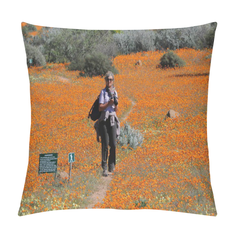 Personality  Adult Tourist Walking Throught Fields In Namaqualand Pillow Covers