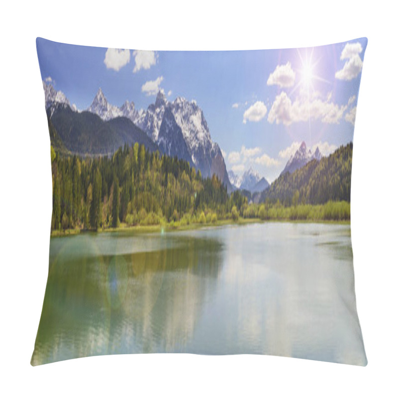 Personality  Wide Angle View To Karwendel Alps Mountain Range Mirroring In Lake Of River Isar In Bavaria Pillow Covers