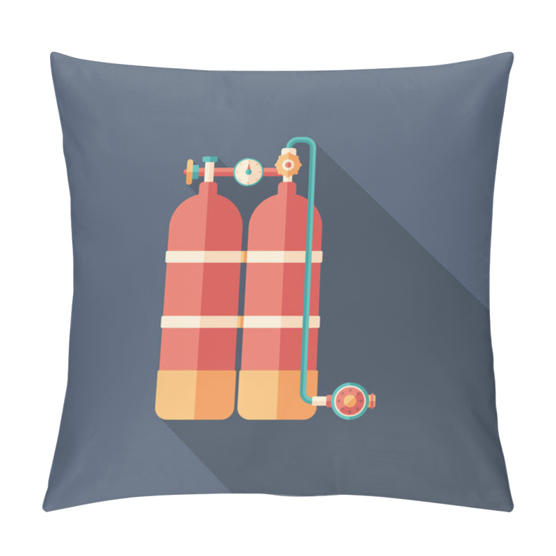 Personality  Scuba Diving Oxygen Tanks Flat Square Icon With Long Shadows. Pillow Covers