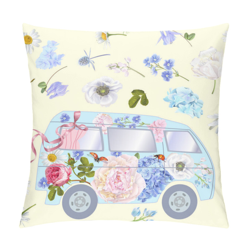 Personality  Flower Bus Pattern Pillow Covers