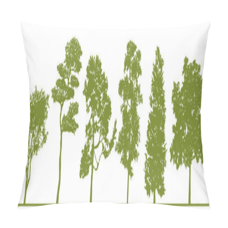 Personality  Detailed Tree Silhouettes. Set Of Green Trees In   Silhouettes Isolated On White Background. Colletion Of Different Shapes Forest Trees. Elements Are  Moveable For Your Design. Vector EPS10 Pillow Covers