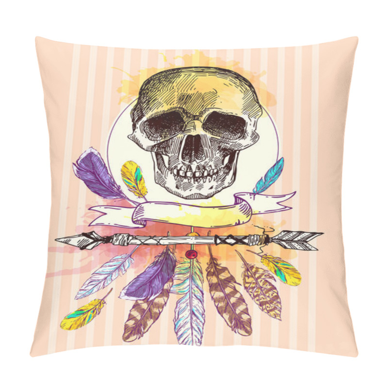 Personality  Skull And Feathers Pillow Covers