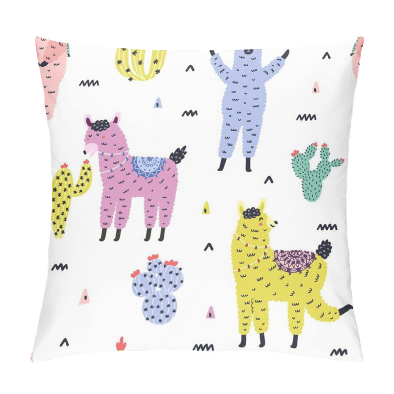 Personality  Seamless Pattern With Cute Llamas And Succulents In Scandinavian Style Pillow Covers