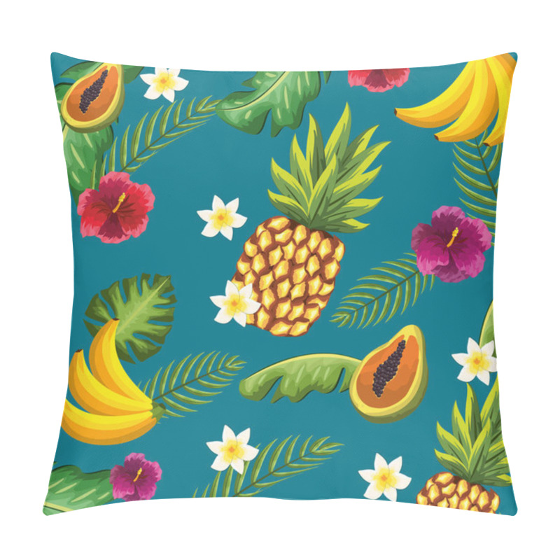 Personality  Delicious Fruits With Beauty Plants And Flowers, Vector Illustration Pillow Covers