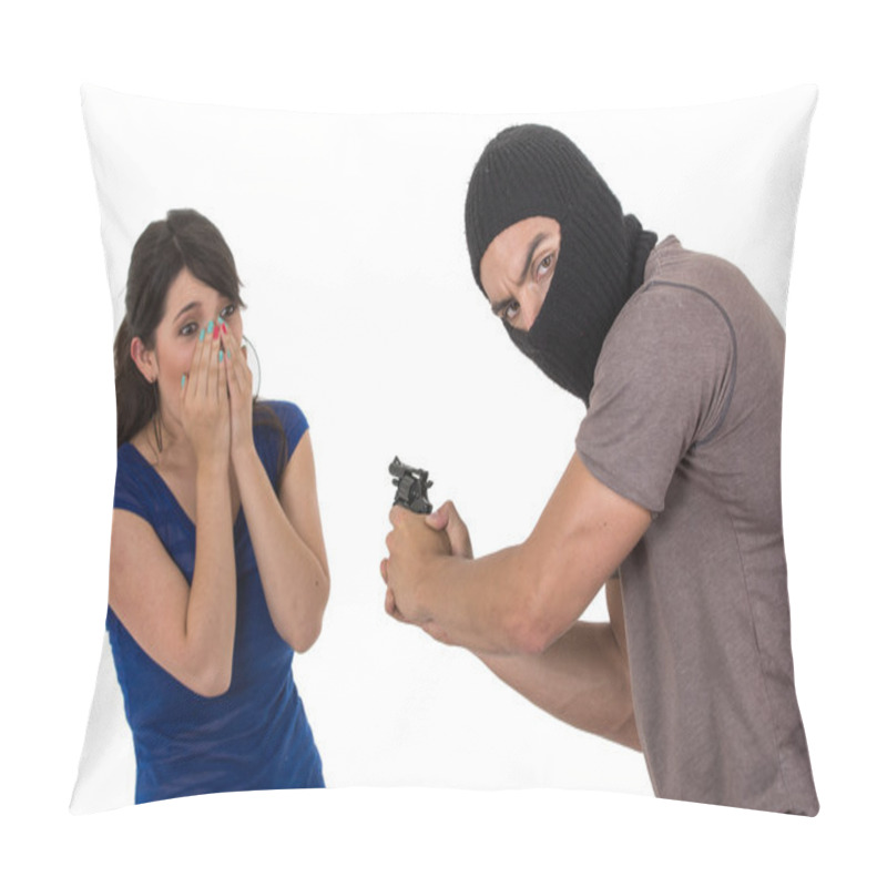 Personality  Male Thief With Gun Ready To Rob Young Girl Pillow Covers