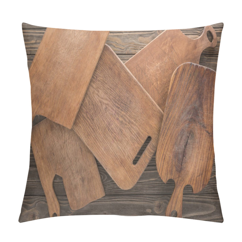 Personality  Top View Of Wooden Cutting Boards On Brown Table  Pillow Covers