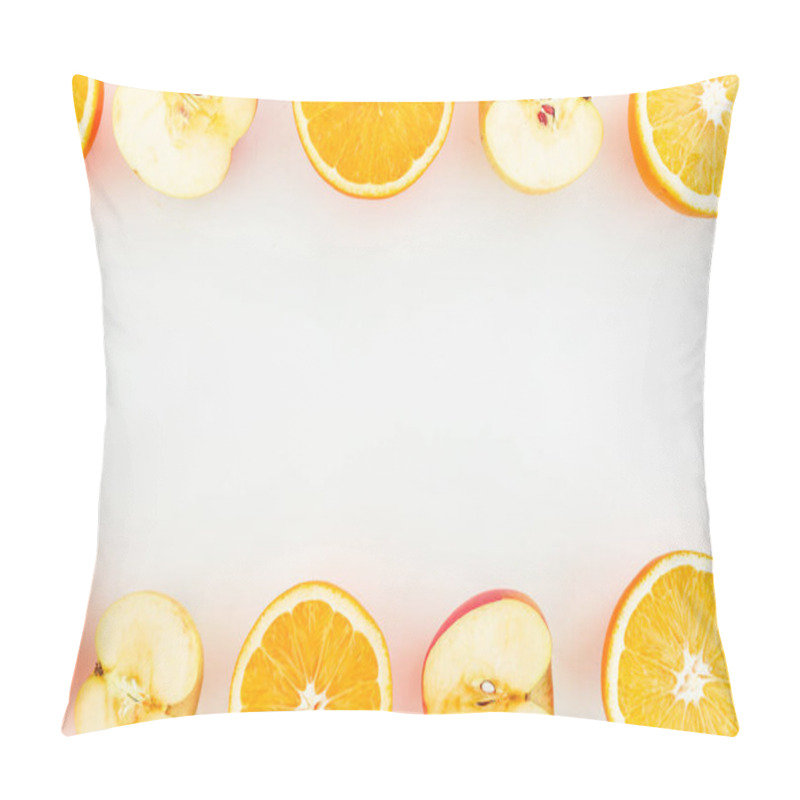 Personality  Oranges And Apples On White Background. Flat Lay Pillow Covers