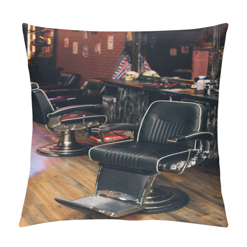 Personality  Modern Empty Barbershop Interior With Chairs, Mirrors And Lamps. Pillow Covers