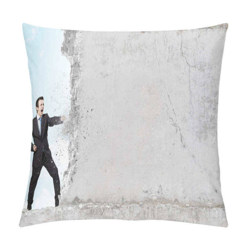 Personality  Businessman Breaking Stone Wall Pillow Covers