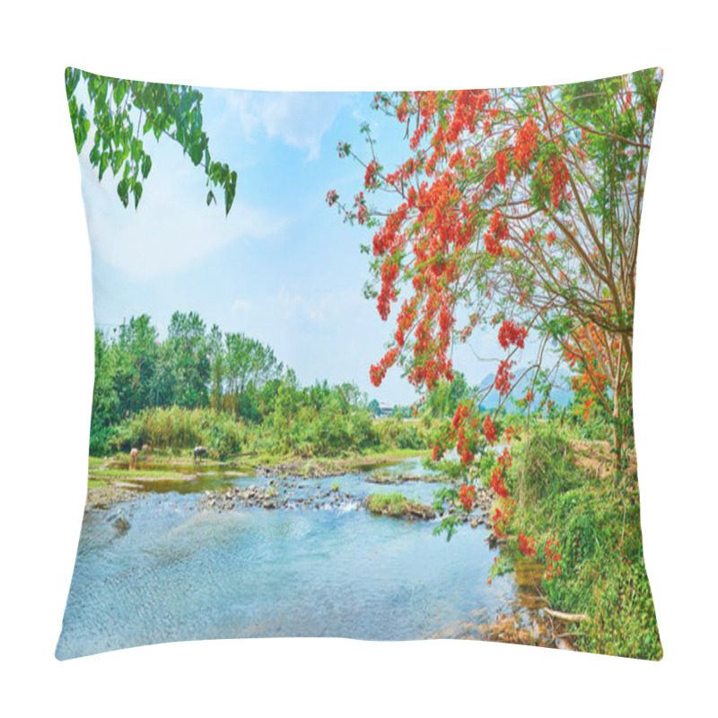 Personality  Green Banks Of Pai River, Thailand Pillow Covers