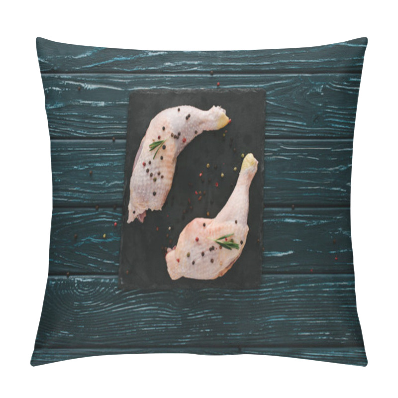 Personality  Top View Of Chicken Legs With Pepper Corns On Black Slate Pillow Covers