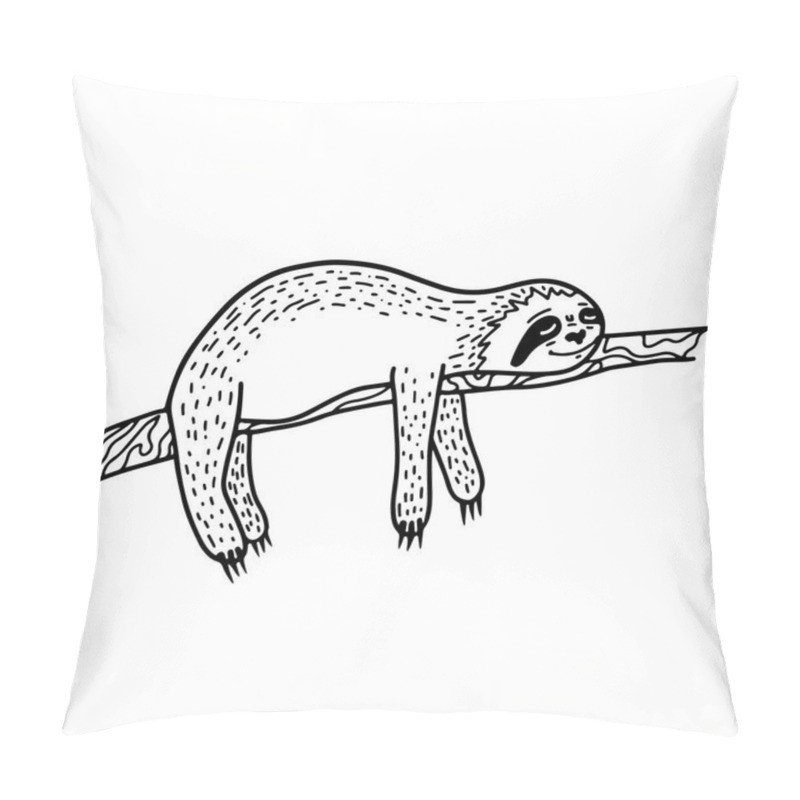 Personality  Lazy Hand Drawn Sloth Sleeping On A Tree Branch. Hand Drawn, Doodle Style. Pillow Covers