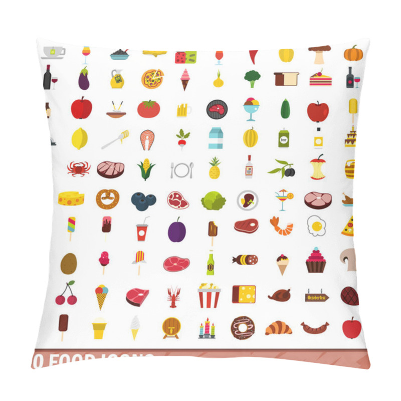 Personality  100 Food Icons Set, Flat Style Pillow Covers