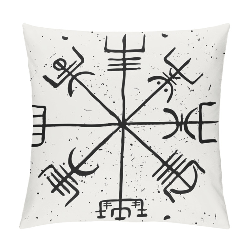 Personality   Vegvisir. The Scandinavian Runic Symbol Of Travelers And Sailors. Vector Illustration Pillow Covers