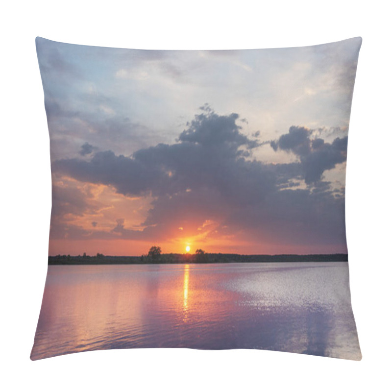 Personality  Beautiful Summer Landscape On The River, With Beautiful Evening Sky. Pillow Covers