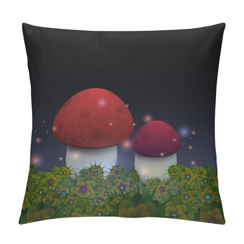 Personality  Magic Mushrooms With Fireflies In The Night Fairy Forest. Pillow Covers