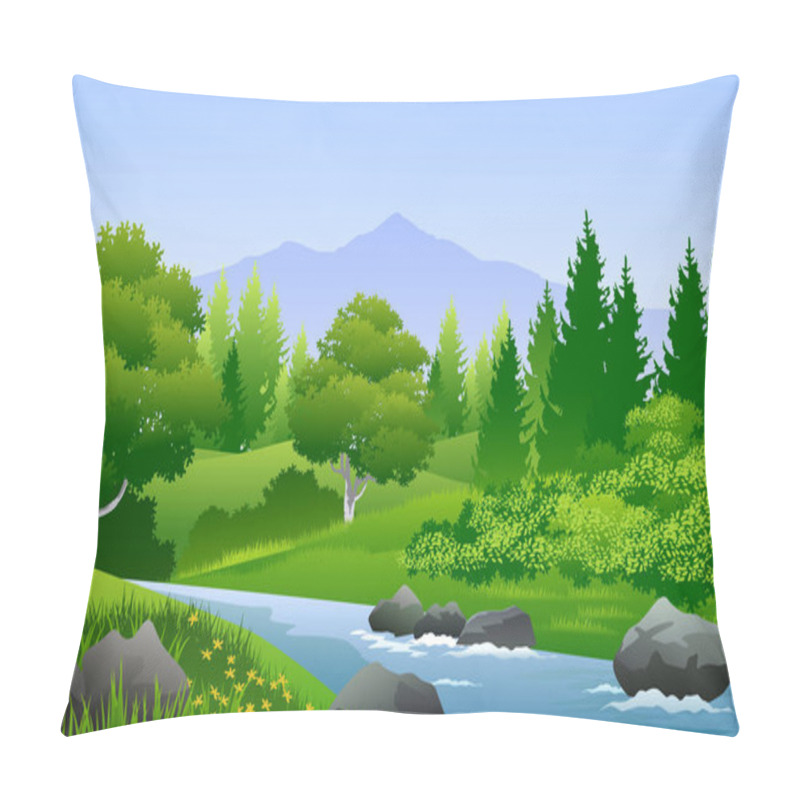 Personality  Beautiful Rural Forest Landscape With River Pillow Covers