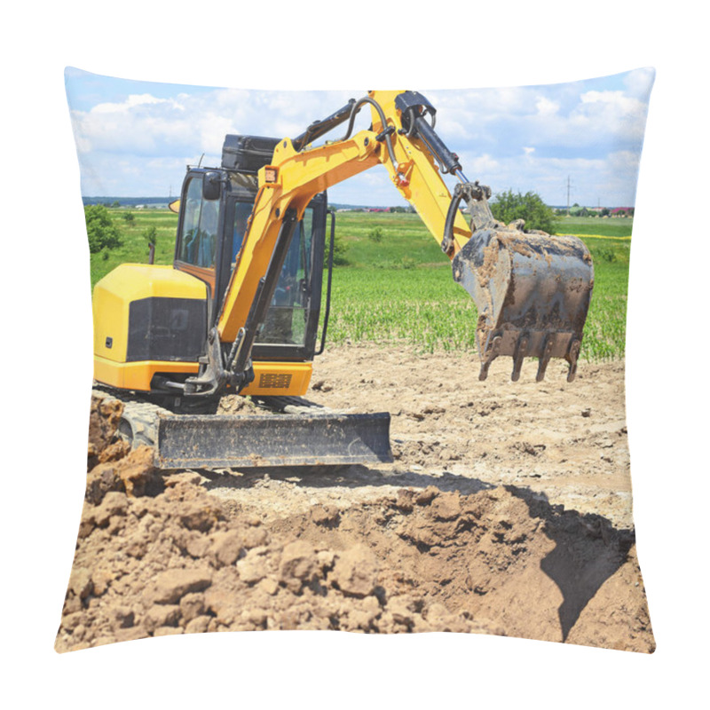 Personality  The Modern Excavator  Performs Excavation Work On The Construction Site  Pillow Covers