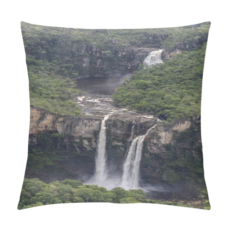 Personality  Beautiful Landscape Of Big Waterfalls In The Nature Seen From Mirante Da Janela (Window Belvedere) In Chapada Dos Veadeiros, Goias, Central Brazil Pillow Covers