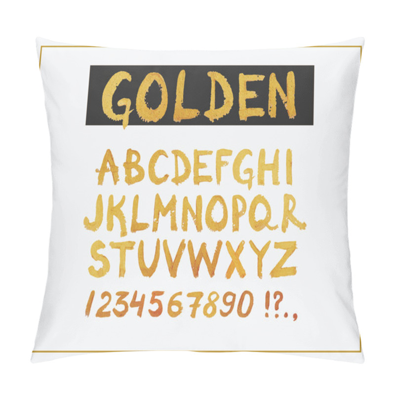 Personality  Golden Hand Drawn Font. Hand Written Metallic Gold Modern Alphabet And Numbers. Vector Design Symbols. Pillow Covers