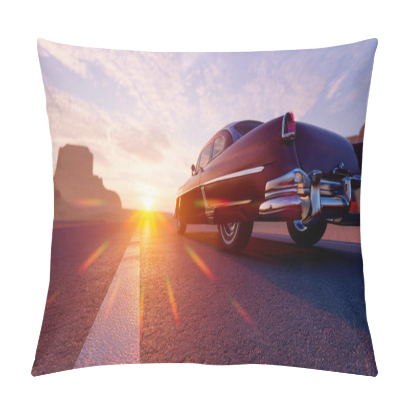 Personality  The Image Of The Car In The Sunset 3D Illustration Pillow Covers