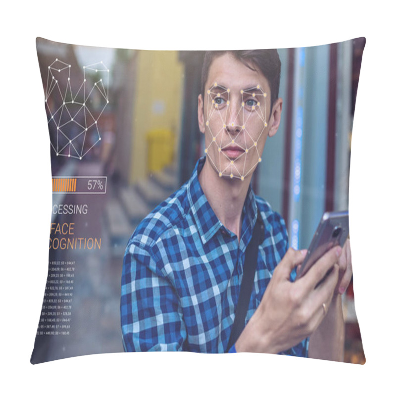 Personality  Concept Of A New Technology Of Face Recognition On Polygonal Grid Is Constructed By Points Of IT Security And Protection Pillow Covers