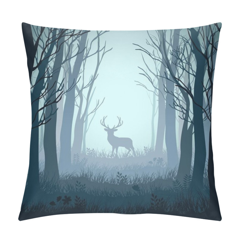 Personality  Deer In Autumn Misty Forest Background Pillow Covers