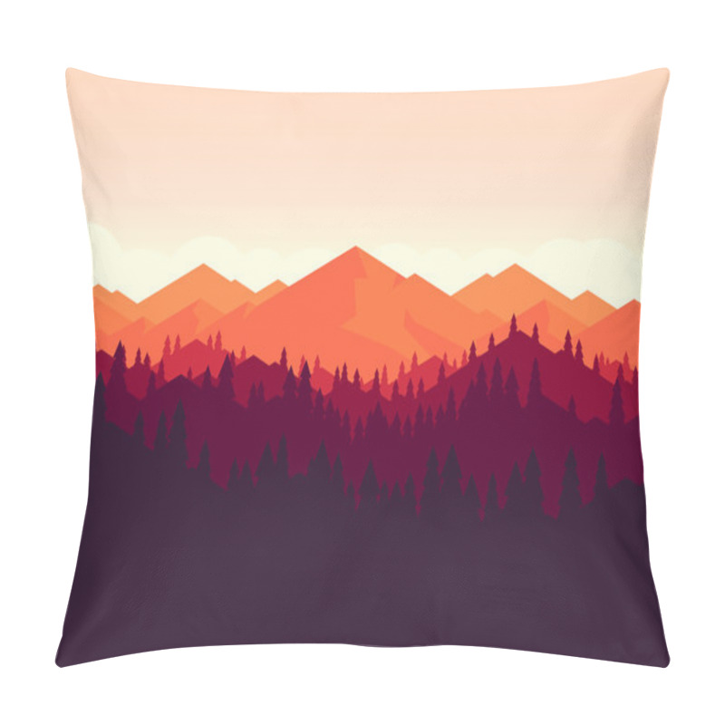 Personality  Mountain And Forrest Landscape On The Sunset. Pillow Covers